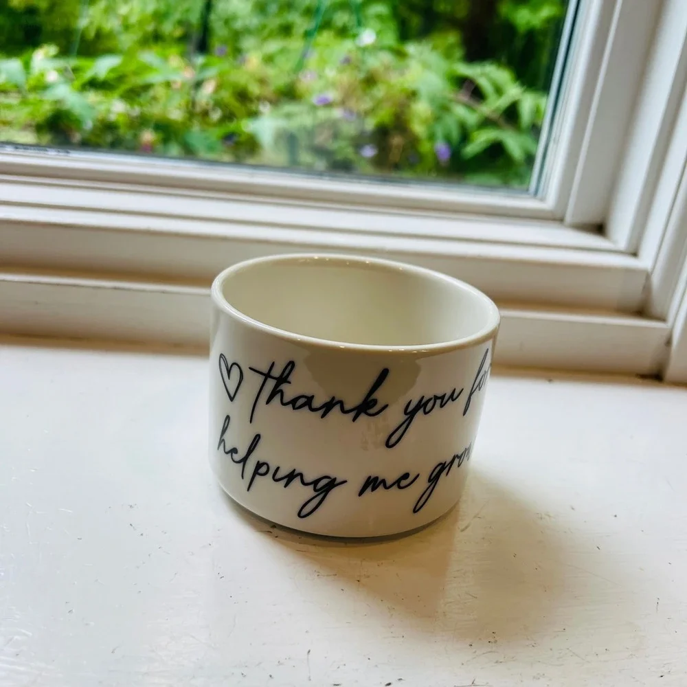 Thank You For Helping Me Grow Small Ceramic Planter Pot White Black Script